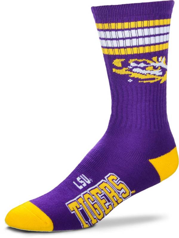 For Bare Feet LSU Tigers 4-Stripe Crew Socks