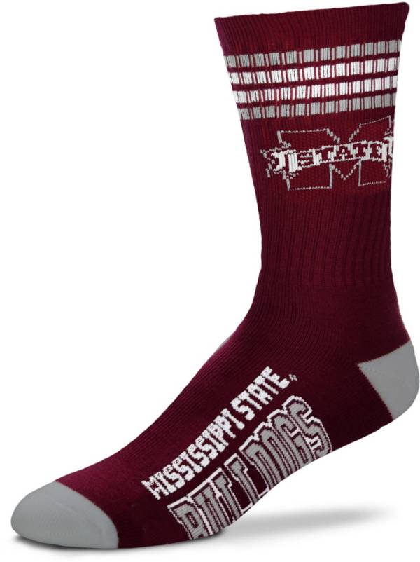 For Bare Feet Mississippi State Bulldogs 4-Stripe Crew Socks