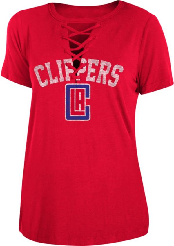 New Era Women's Los Angeles Clippers Lace-Up V-Neck T-Shirt