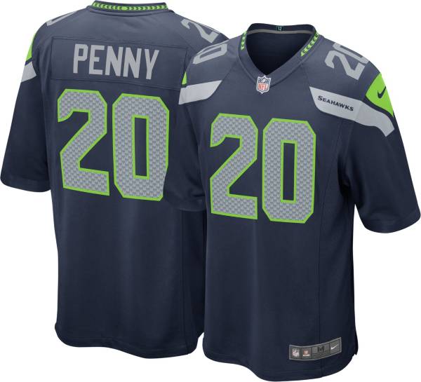Nike Men's Seattle Seahawks Rashaad Penny #20 Navy Game Jersey