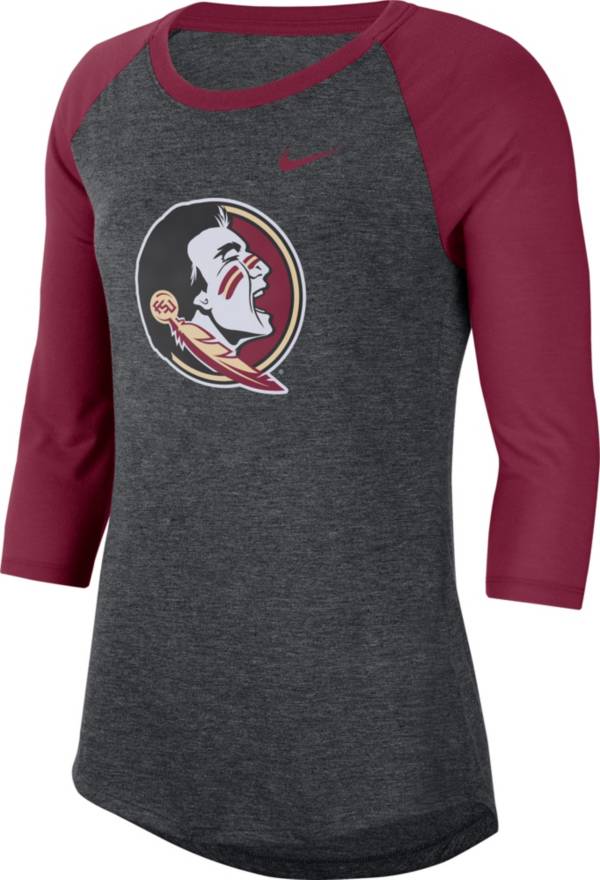 Nike Women's Florida State Seminoles Grey Dri-FIT Raglan ¾ Sleeve T-Shirt