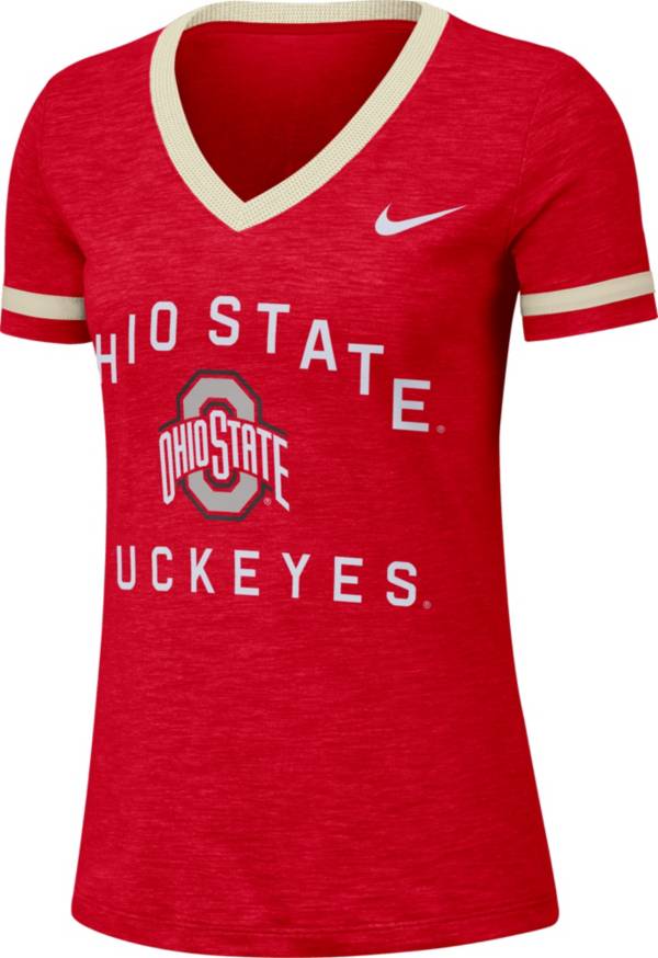 Nike Women's Ohio State Buckeyes Scarlet Slub Fan V-Neck T-Shirt