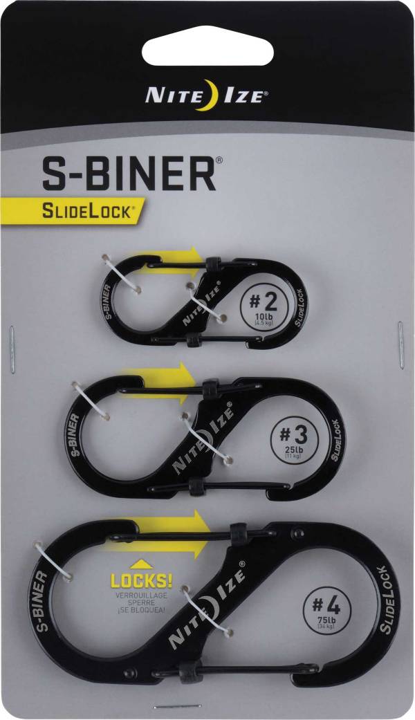 3-Pack Nite Ize SlideLock Carabiner #2 Black Stainless Steel Locking Biner 10lb 