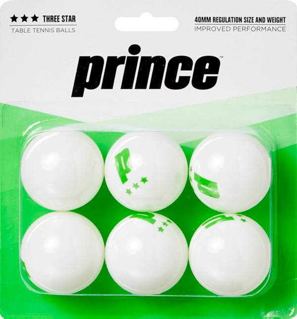 Prince Three-Star White Table Tennis Balls 6 Pack