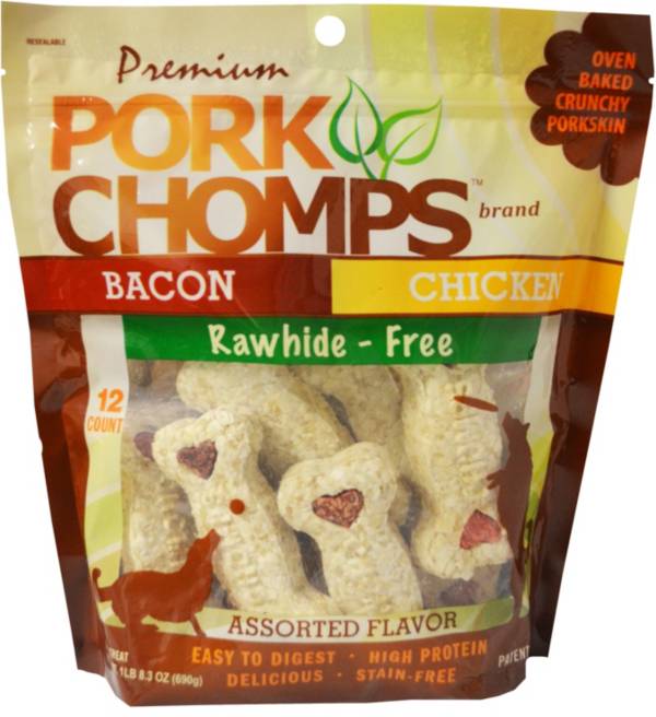 Pork Chomps Premium 4” Crunchy Bones Assorted Flavors Dog Treats