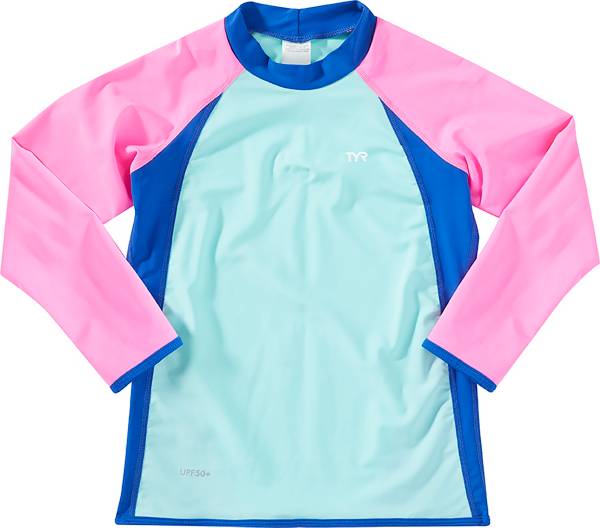 TYR Girls' Solid Splice Long Sleeve Rash Guard