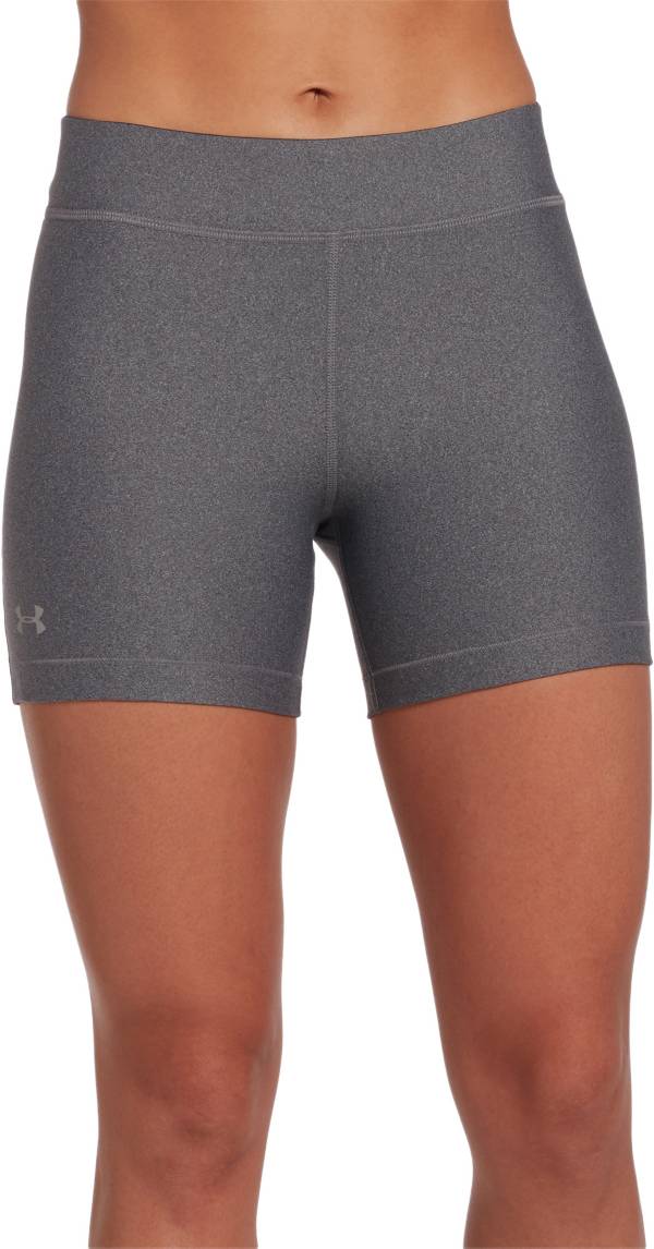 Under Armour Womens Heatgear Middy Shorts Pants Trousers Bottoms Grey Sports 