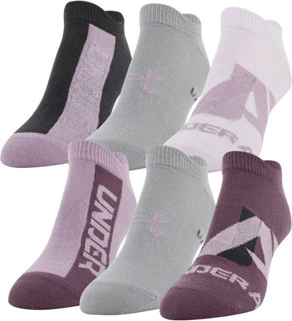 Under Armour Womens Essential No-Show Socks Pink White Sports Running Gym 