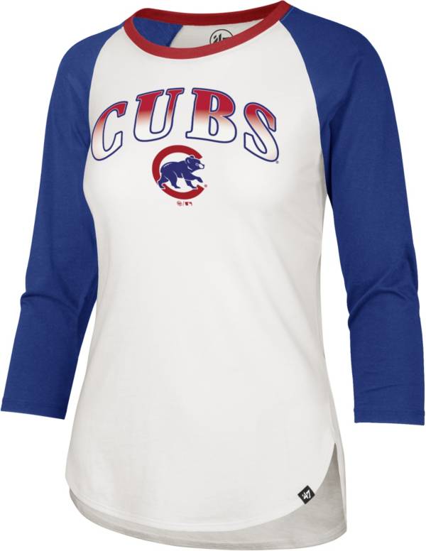 ‘47 Women's Chicago Cubs Blue Splitter Raglan Three-Quarter Sleeve T-Shirt