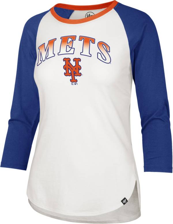 ‘47 Women's New York Mets Blue Splitter Raglan Three-Quarter Sleeve T-Shirt