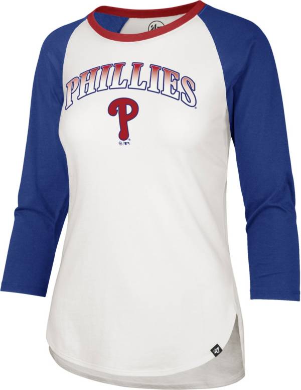 ‘47 Women's Philadelphia Phillies Red Splitter Raglan Three-Quarter Sleeve T-Shirt