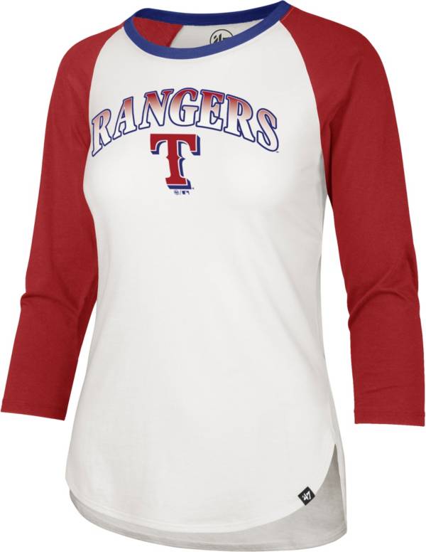 ‘47 Women's Texas Rangers Blue Splitter Raglan Three-Quarter Sleeve T-Shirt