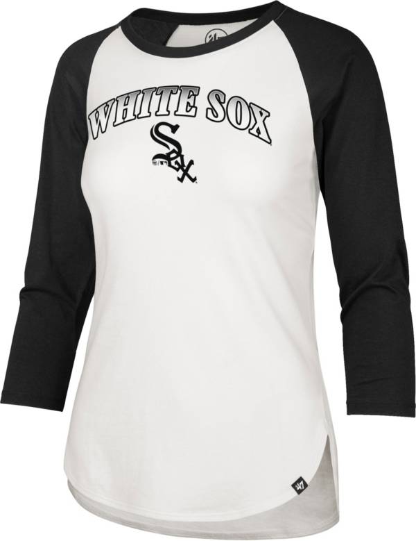 ‘47 Women's Chicago White Sox Black Splitter Raglan Three-Quarter Sleeve T-Shirt