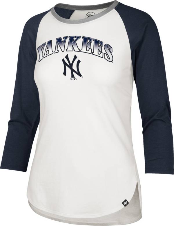 ‘47 Women's New York Yankees Blue Splitter Raglan Three-Quarter Sleeve T-Shirt