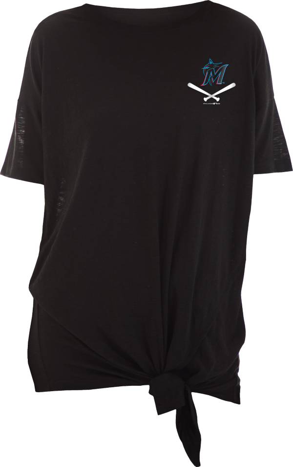 New Era Women's Miami Marlins Black Slub Side Tie T-Shirt