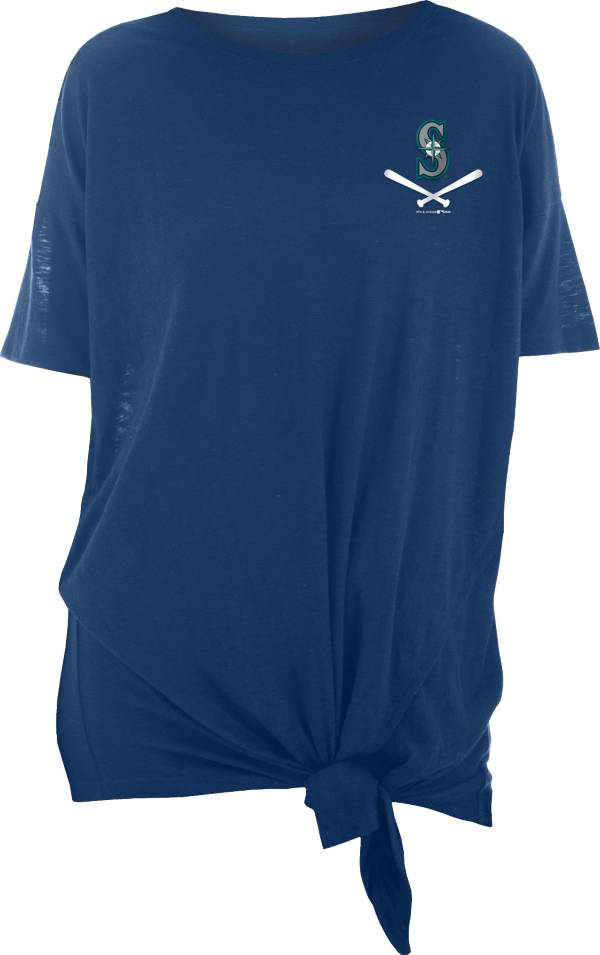 New Era Women's Seattle Mariners Navy Slub Side Tie T-Shirt