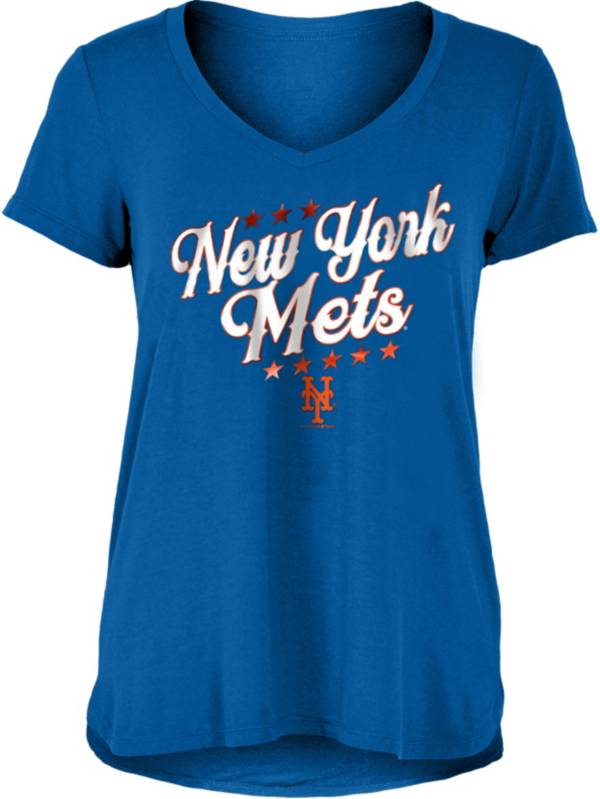 New Era Women's New York Mets Blue Rayon Spandex V-Neck T-Shirt