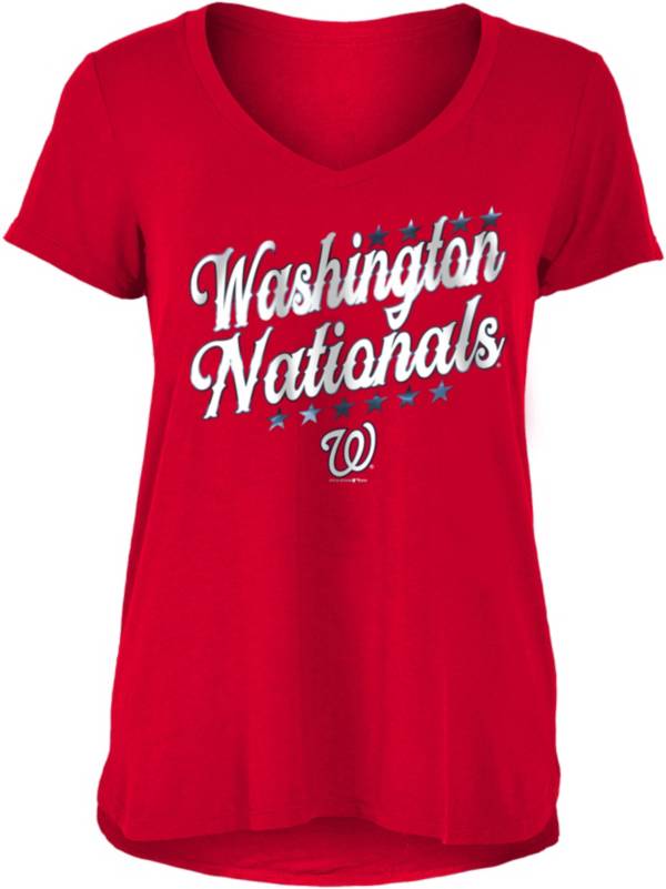 New Era Women's Washington Nationals Red Rayon Spandex V-Neck T-Shirt