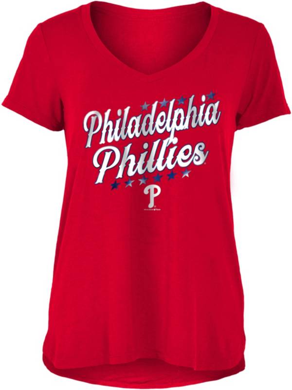 New Era Women's Philadelphia Phillies Red Rayon Spandex V-Neck T-Shirt