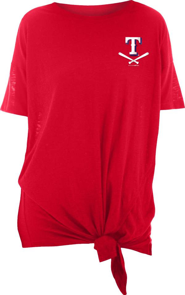 New Era Women's Texas Rangers Red Slub Side Tie T-Shirt