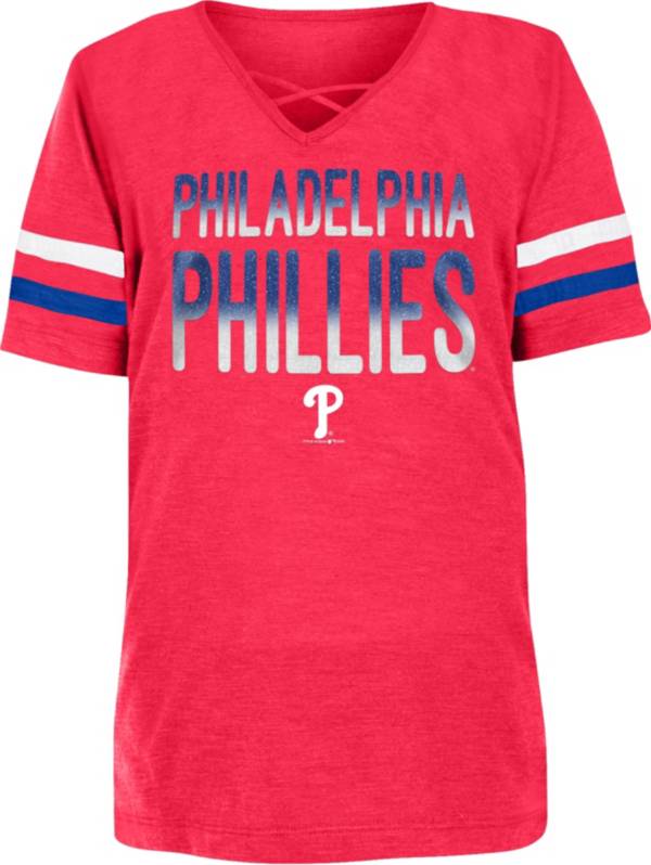 New Era Youth Girls' Philadelphia Phillies Red Slub V-Neck T-Shirt