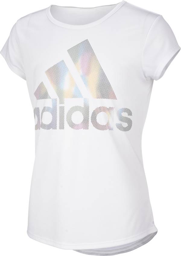 adidas Girls' climalite Rainbow Foil Logo T-Shirt