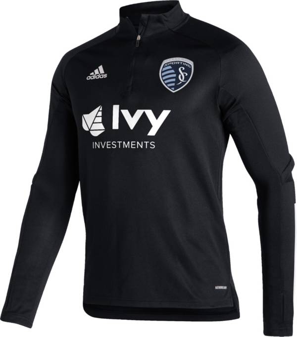 adidas Men's Sporting Kansas City Gray Training Quarter-Zip Pullover Shirt