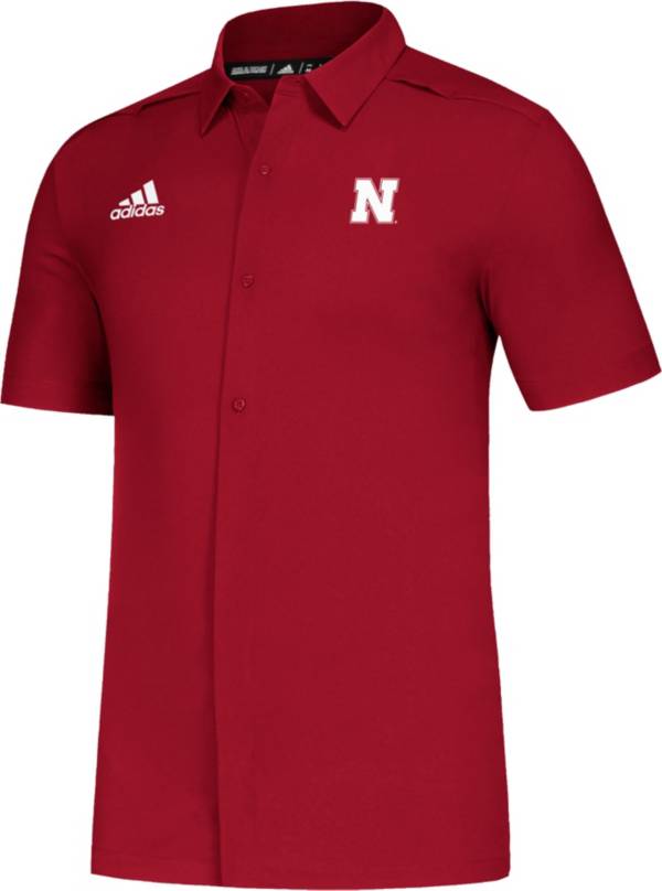 adidas Men's Nebraska Cornhuskers Scarlet Game Mode Full-Button Sideline Performance Polo