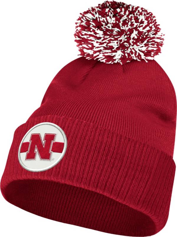 adidas Men's Nebraska Cornhuskers Scarlet Cuffed Pom Knit Beanie