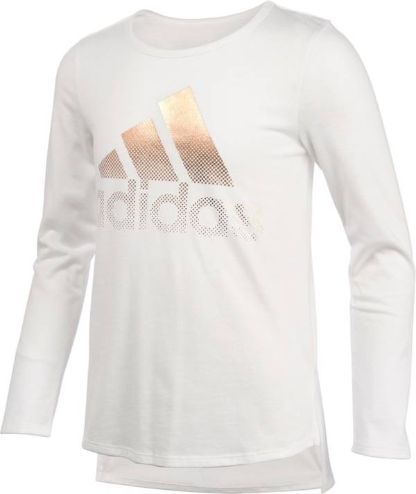 adidas Little Girls' Curved Hem Long Sleeve Shirt