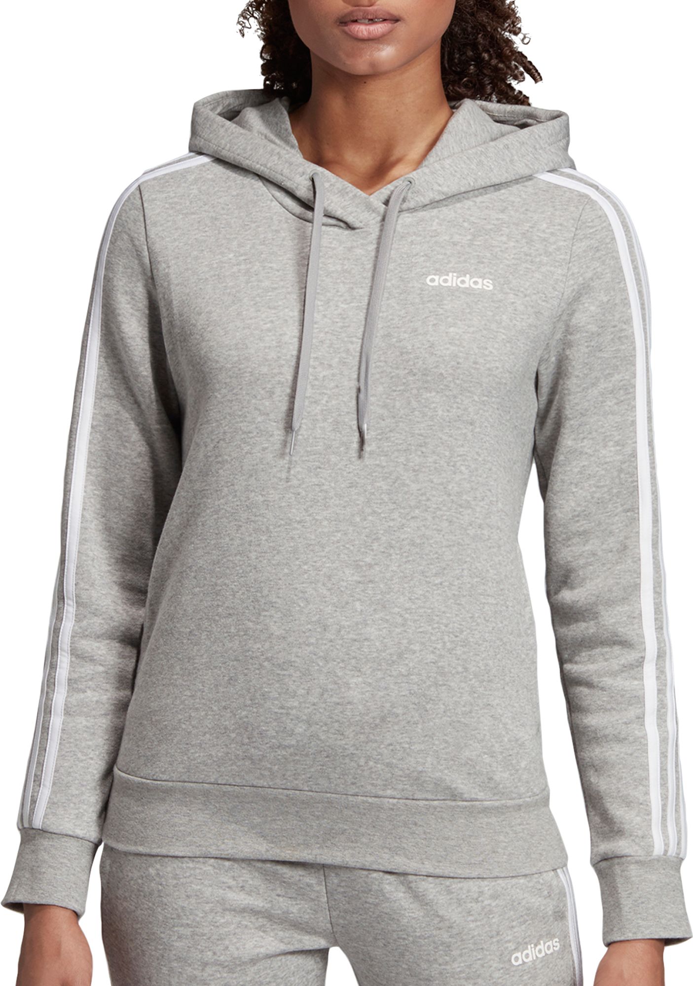 adidas 3 stripe hoodie women's grey