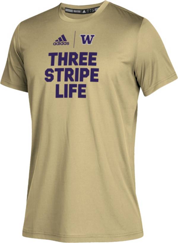 adidas Youth Washington Huskies Gold Climatech Locker ‘Three Stripe Life' T-Shirt