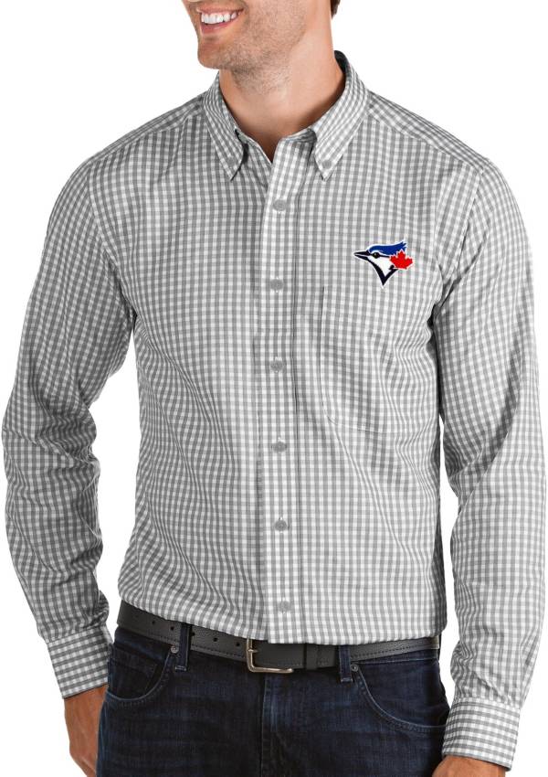 Antigua Men's Toronto Blue Jays Structure Grey Long Sleeve Button Down Shirt