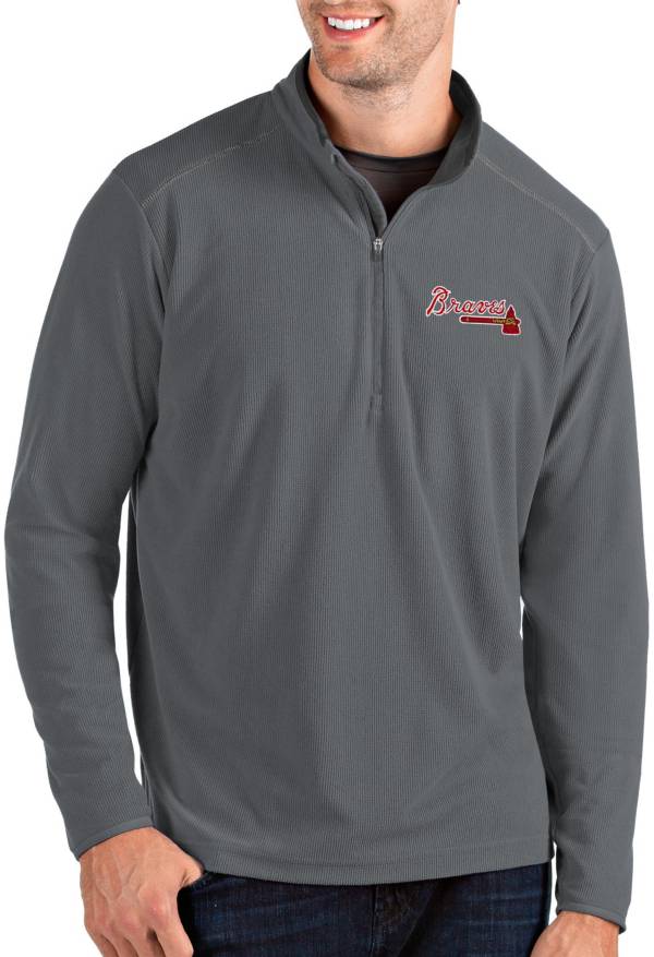 Antigua Men's Atlanta Braves Grey Glacier Quarter-Zip Pullover