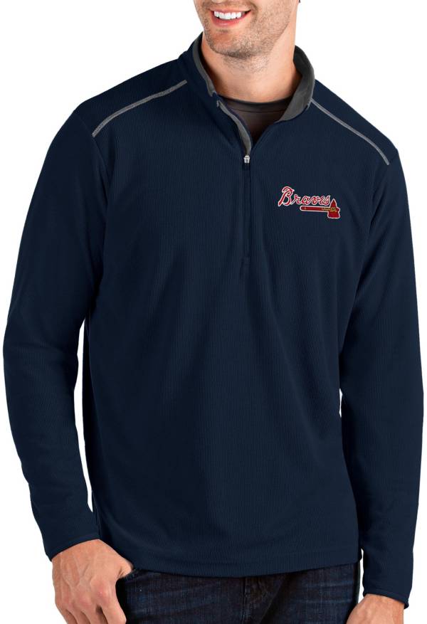 Antigua Men's Atlanta Braves Navy Glacier Quarter-Zip Pullover