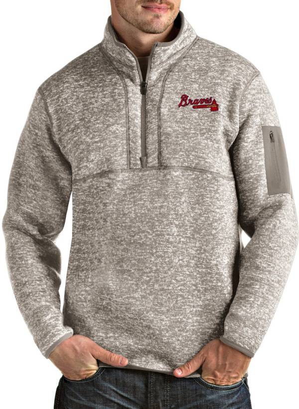 Antigua Men's Atlanta Braves Oatmeal Fortune Half-Zip Pullover