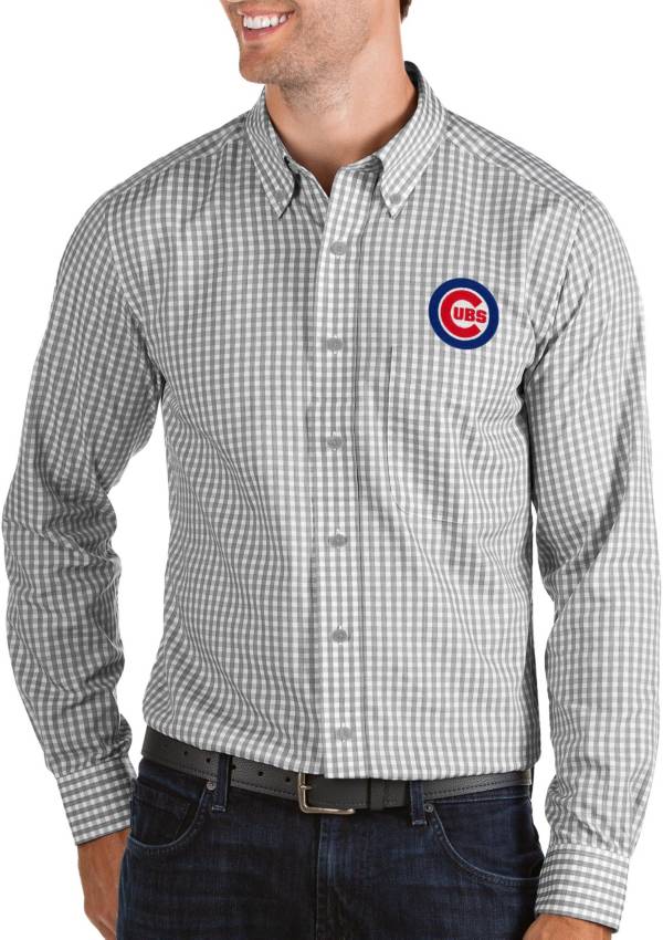 Antigua Men's Chicago Cubs Structure Grey Long Sleeve Button Down Shirt