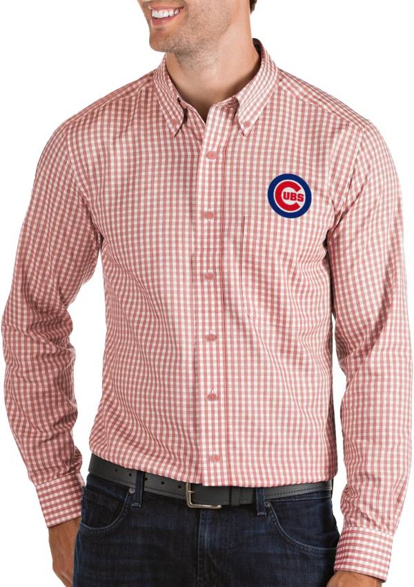 Antigua Men's Chicago Cubs Structure Red Long Sleeve Button Down Shirt