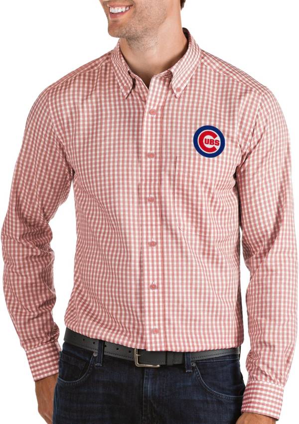 Antigua Men's Chicago Cubs Structure Red Long Sleeve Button Down Shirt product image