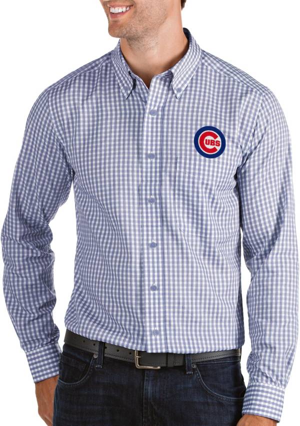 Antigua Men's Chicago Cubs Structure Royal Long Sleeve Button Down Shirt