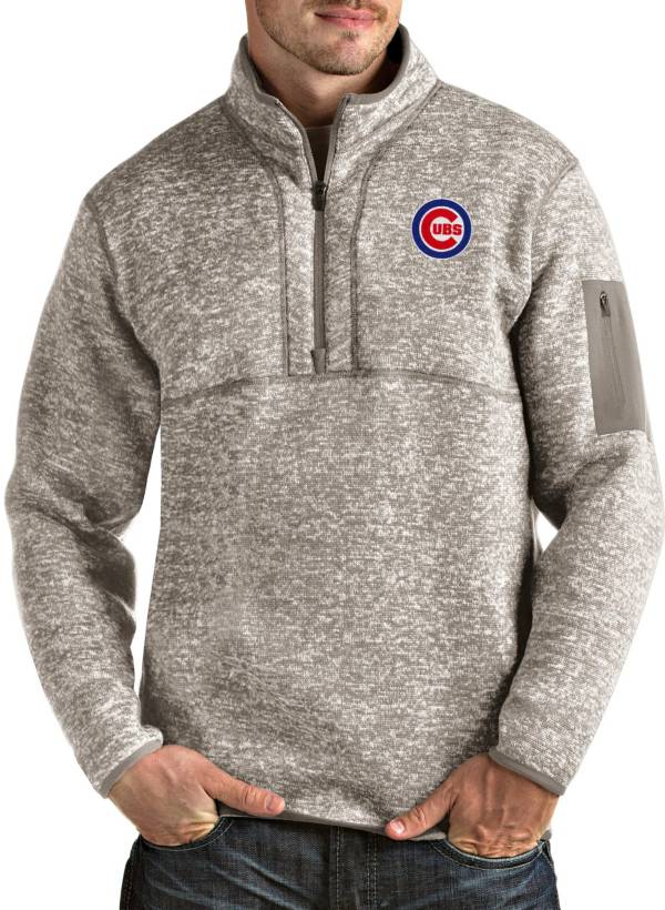 Antigua Men's Chicago Cubs Oatmeal Fortune Half-Zip Pullover