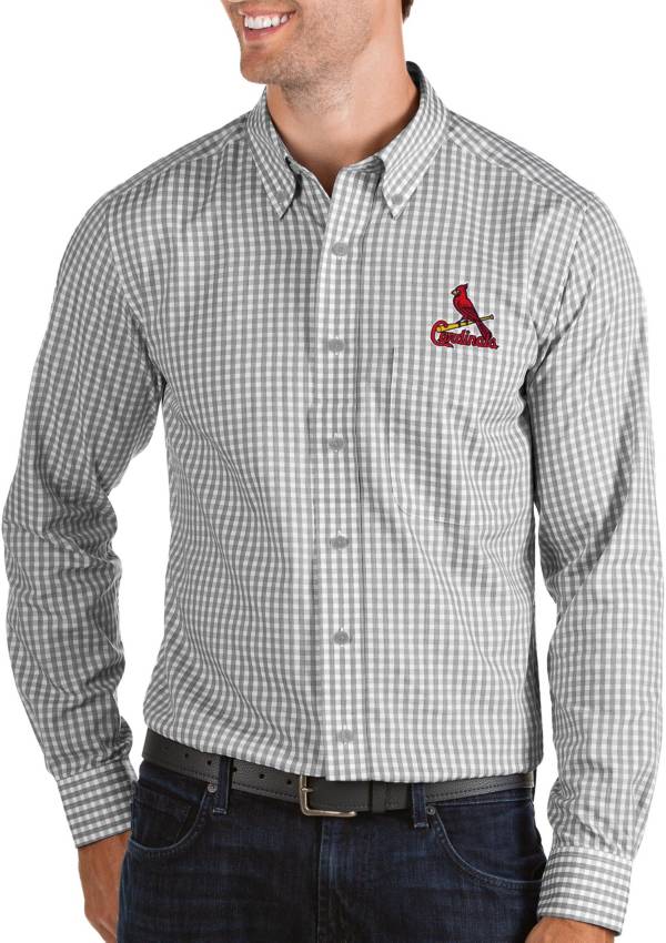 Antigua Men's St. Louis Cardinals Structure Grey Long Sleeve Button Down Shirt