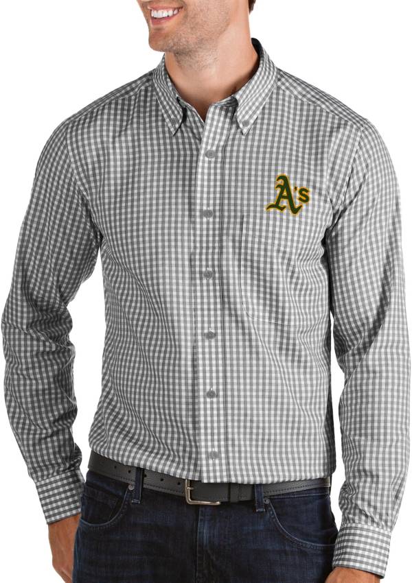 Antigua Men's Oakland Athletics Structure Black Long Sleeve Button Down Shirt