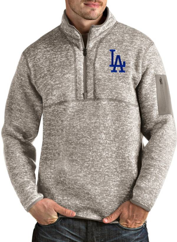 Antigua Men's Los Angeles Dodgers Oatmeal Fortune Half-Zip Pullover product image