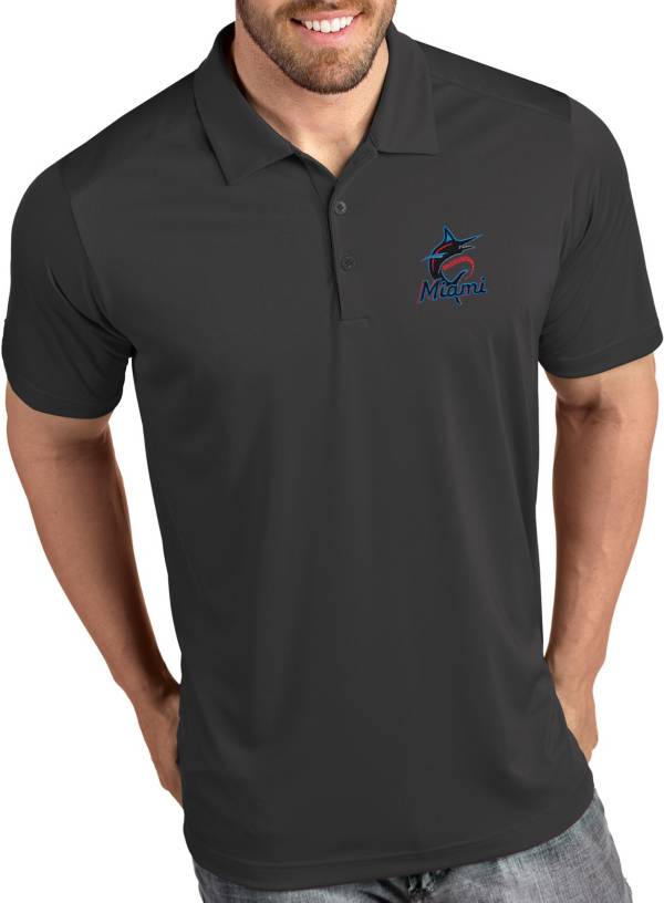 Antigua Men's Miami Marlins Tribute Grey Performance Polo