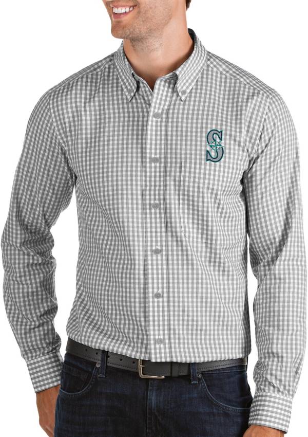 Antigua Men's Seattle Mariners Structure Grey Long Sleeve Button Down Shirt