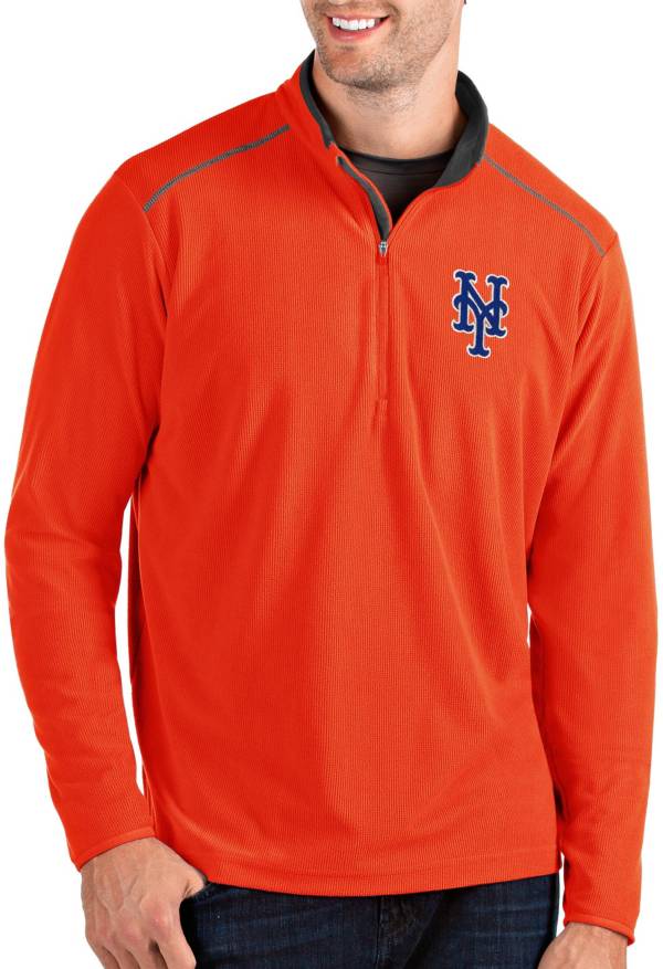 Antigua Men's New York Mets Orange Glacier Quarter-Zip Pullover