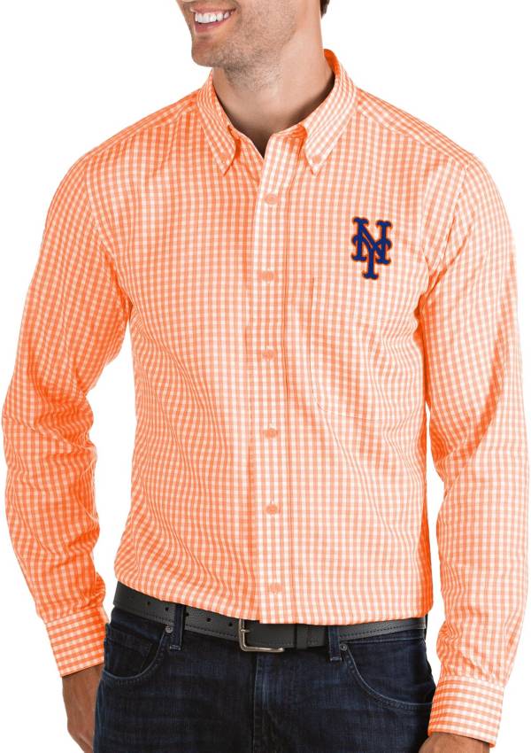 Antigua Men's New York Mets Structure Orange Long Sleeve Button Down Shirt