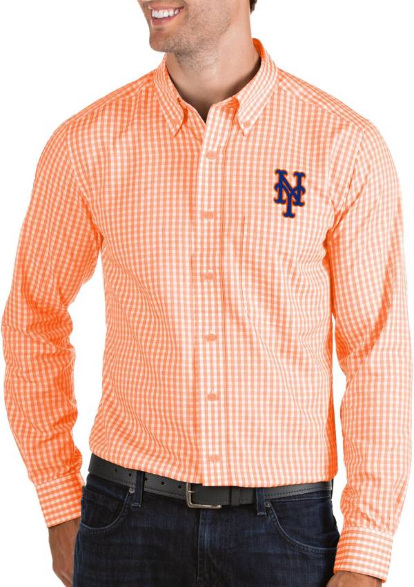 Antigua Men's New York Mets Structure Orange Long Sleeve Button Down Shirt product image