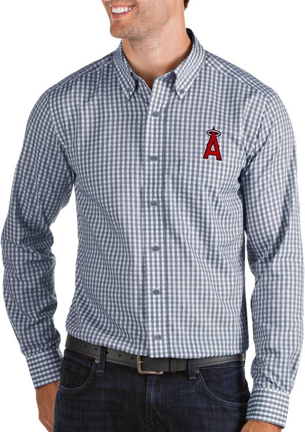 Antigua Men's Los Angeles Angels Structure Navy Long Sleeve Button Down Shirt